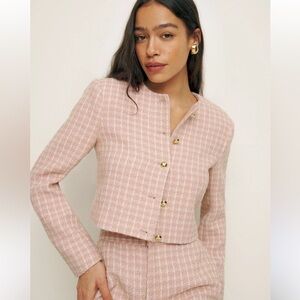 Reformation Pink Trista Tweed Jacket XL